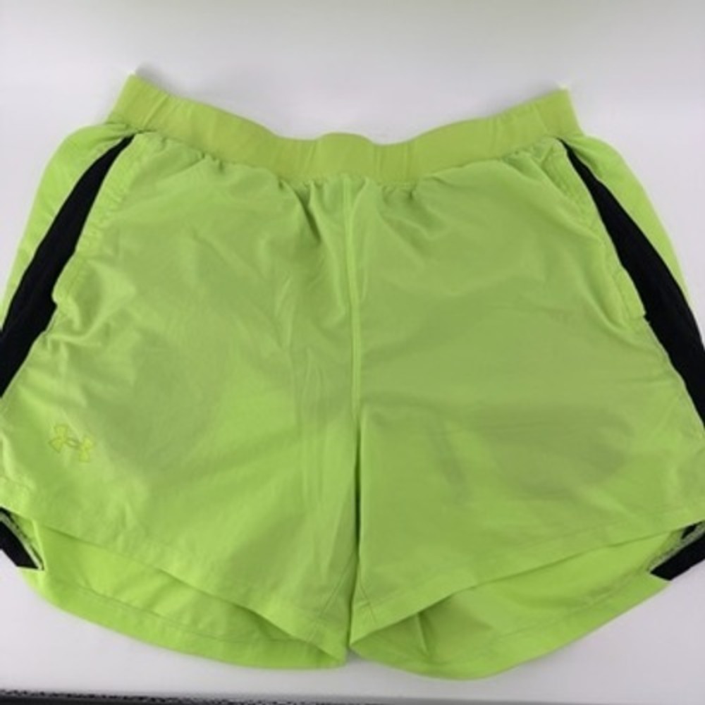 Under Armour Mens HeatGear Running Shorts XL Neon Lime Green Black Lined 5in